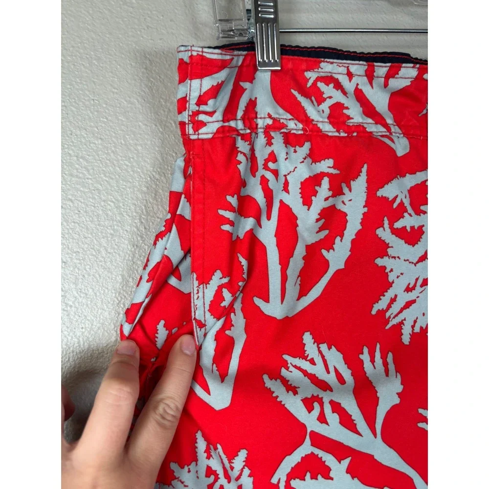 Nautica Mens Swim Trunks Red Coral Print Board Shorts‎ Mesh Lining Large